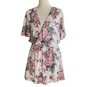 Mimi Chica Womens Surplice Neck Floral Print Mini Dress Size M